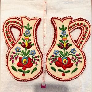 Hungarian 2 folkart floral appliqués Kalocsa/Matyó style TWO handmade embroidery